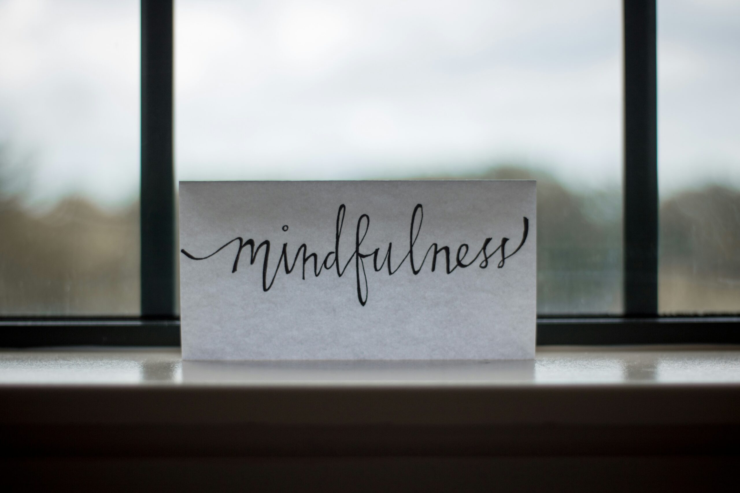 Person in a calm reflective setting representing mindfulness and stress awareness